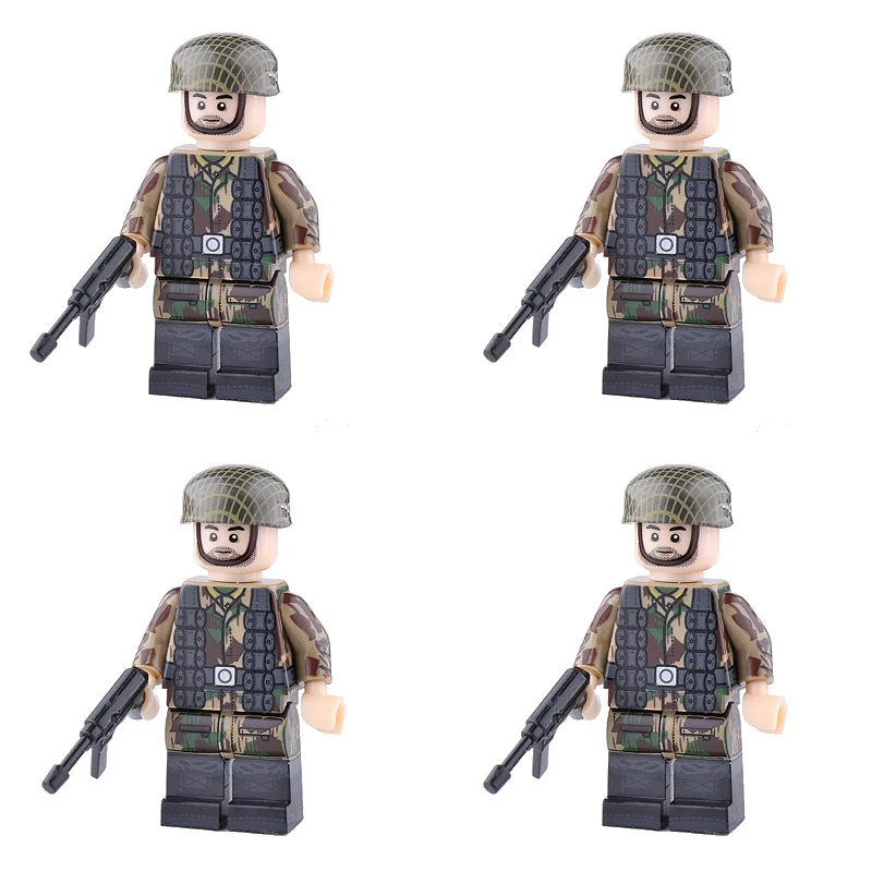 S18-4PCS WW2 военная армия солдат фигурки строительные блоки Minifigs армейский солдатский шлем оружие шарф аксессуары Кирпичи игрушки для детей - Цвет: S18-4PCS