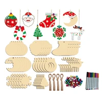 1set wooden christmas tree shape cutouts crafts natural wood hanging ornaments with twines for christmas decoration