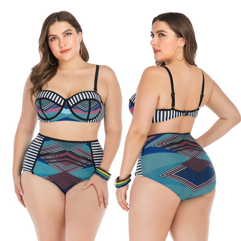 Сексуальный цветочный принт, высокая талия, бикини, пуш-ап, размера плюс, танкини, набор, высокая шея, купальник, низ для женщин, купальник для женщин - Цвет: 6646