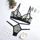 Yimunancy 2-Piece чувственное нижнее белье женское нижнее белье прозрачный бюстгальтер с косточками Необычные Короткие комплекты цветочный кружевной эротический комплект