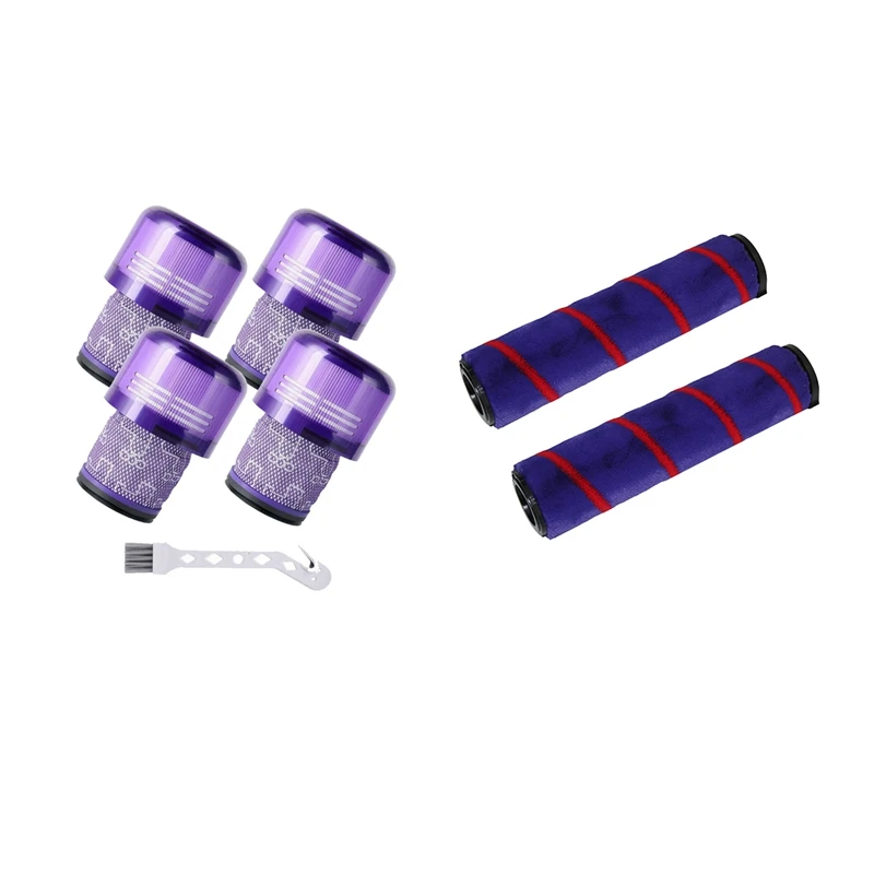 

4Pcs Replacement Filter For Dyson V11 SV14 With 2Pcs Soft Roller Brush For Dyson V7 V8 V10 V11