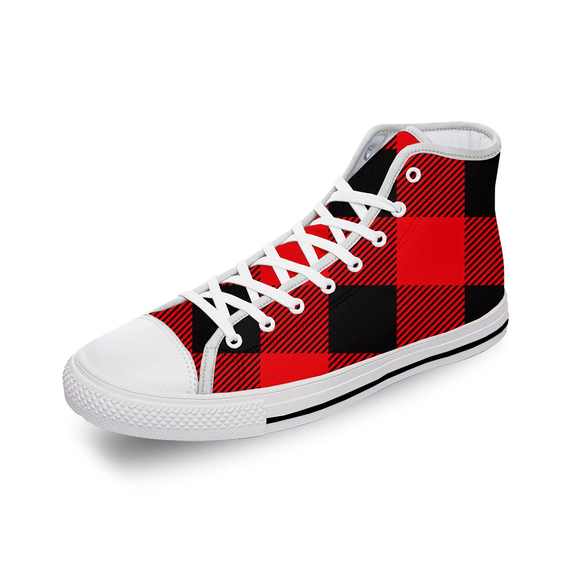 

Buffalo plaid Pattern Cool Cute White Cloth 3D Print High Top Canvas Fashion Shoes Men Women Lightweight Breathable Sneakers