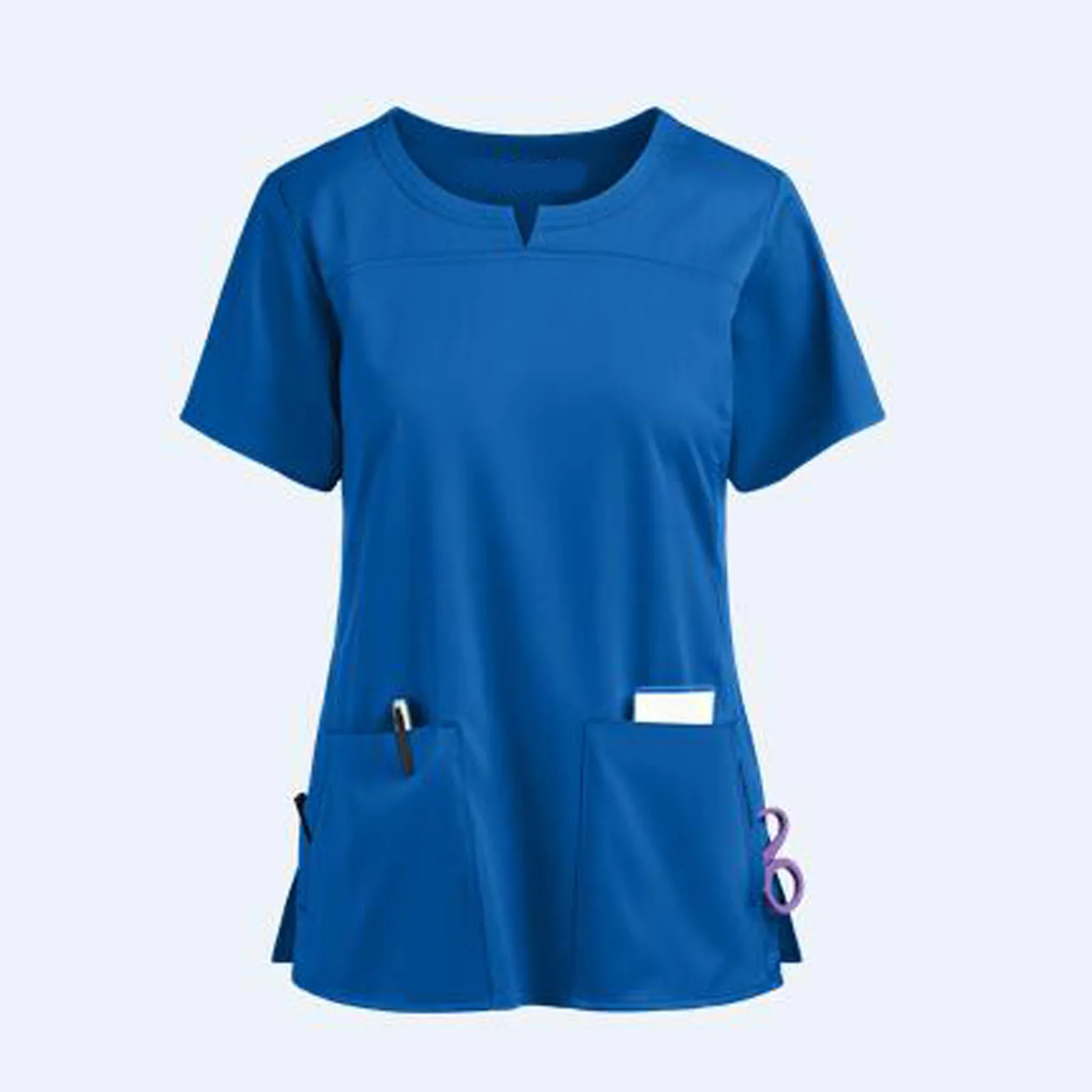 

Women's Short Sleeve V-neck Tops Summer Casual Solid Color Pocket Care Workers Tops Fashion Woman Club Clothes #TG