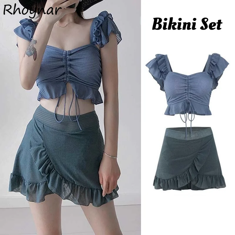 

Bikini Set Women Summer Sexy Swimwear Sweet Mori Girls Korean Style High Waist Fashion Backless Cute Bow Slim Beach Ruffles Chic