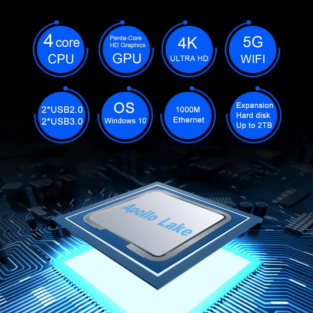 Мини-ПК AK3V Windows 10Pro 2020G + 5G Wi-Fi 2 4 M LAN bluetooth intel Apollo Lake Celeron J3455 VGA 4K HD Meida player 1000 |