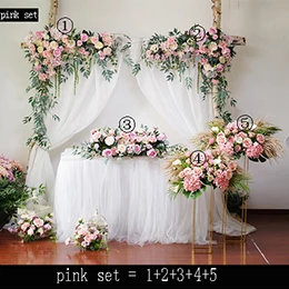pink set Свадебные домашние вечерние сценические искусственные шелковые искусственные цветы фон в виде изображения стола стенд Арка декоративный цветочный ряд фоновое украшение - Цвет: pink set