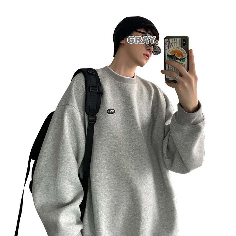 

Sweater men's loose hong kong style round neck casual solid color top korean wild autumn coat