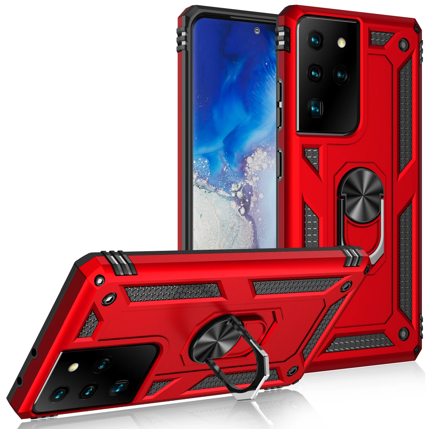 

Rugged Armor Phone Case For Samsung Galaxy S21 Ultra Plus With Magnetic Metal Ring Bracket Shockproof PC Protection Back Cover