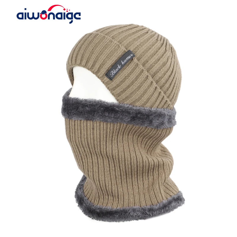 Комплект из шапки и шарфа в полоску для мужчин женщин теплый вязаный комплект 2