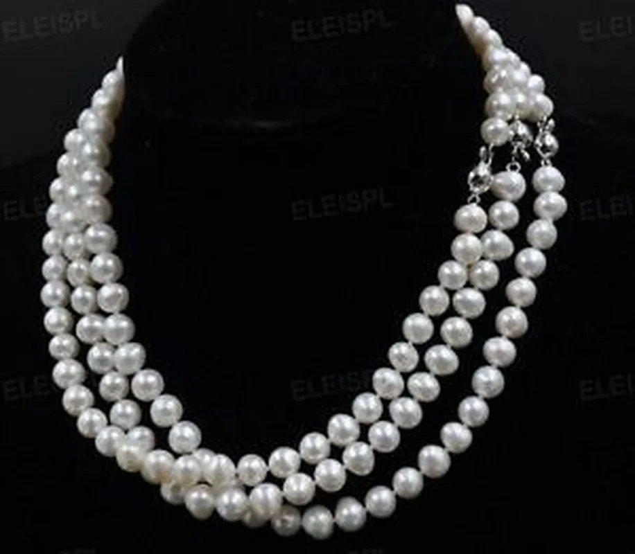 

1pc AA 7-8mm white fresh water pearl necklace 18" ball clasp