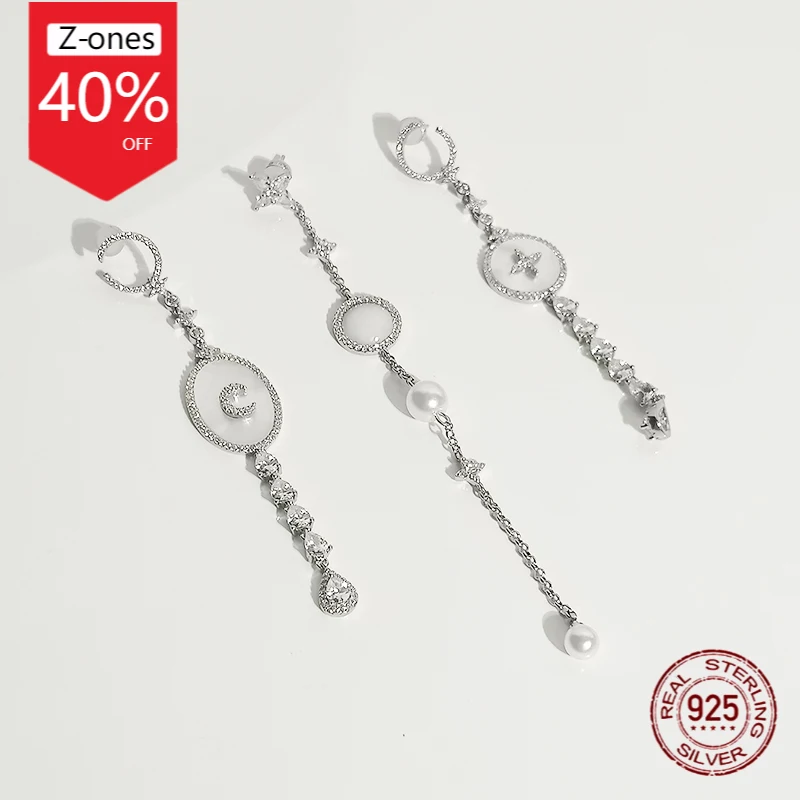 

925 women sterling silver long earrings with natural pearls, tassel earrings, white, Monaco jewelry fashion trend