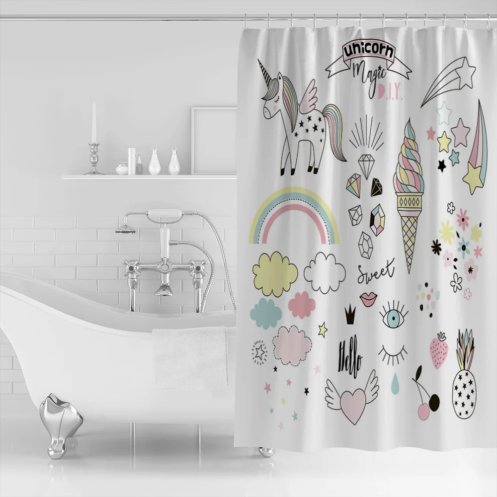 Pineapple Unicorn Ice Cream Print Shower Curtains Waterproof Polyester Bath Screen Products Bathroom Curtain Home Decor | Дом и сад