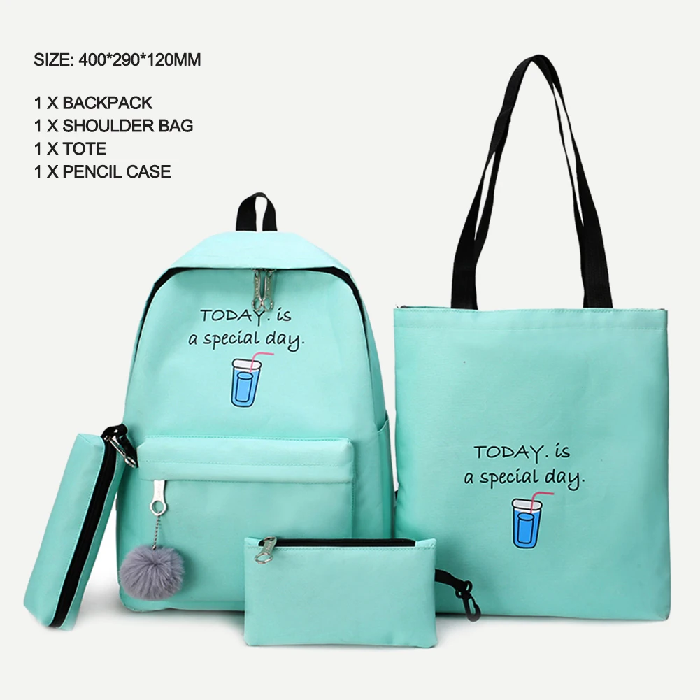 4pcs blue Модный женский холщовый рюкзак, женские рюкзаки в полоску, холщовые сумки через плечо с верхней ручкой, сумки для путешествий, уличные школьные сумки - Цвет: 4pcs blue