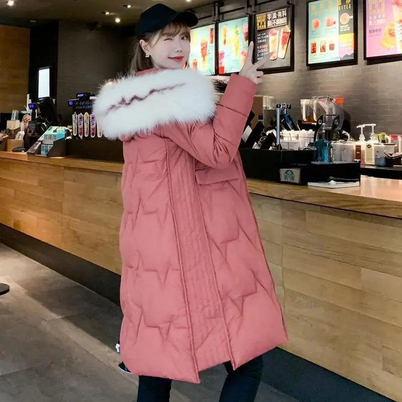 Женский длинный пуховик с меховым воротником размеры до 3XL | Женская одежда