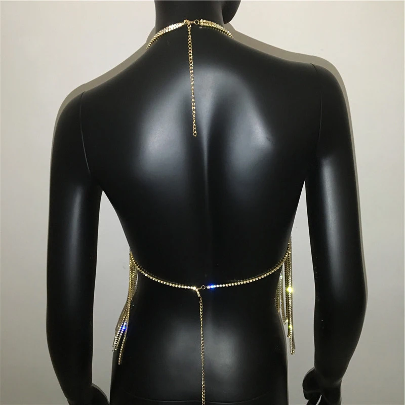 

Shiny Rhinestone Tassel Hollow Out Women Crop Top Sexy Off Shoulder Backless Diamonds Adjustable Celebrity Tank Top Nightclub