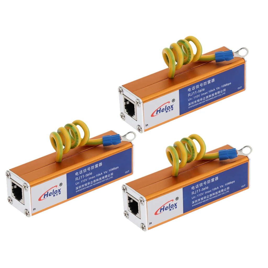 3 шт телефонная RJ11 Защита от перенапряжения грома|Компьютерные кабели и разъемы| |
