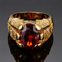luxury noble men women red cz crystal ring size 6 12 for womenmen retro aaa zircon gold plated ring wedding party jewelry gift
