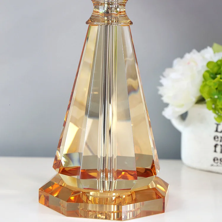 Современная Хрустальная настольная лампа для спальни тканевый абажур украшение