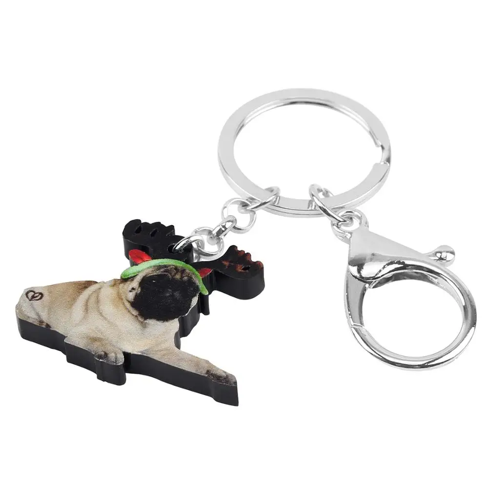 WEVENI акриловые Рождественские рога мопса брелки для ключей животное Ювелирное