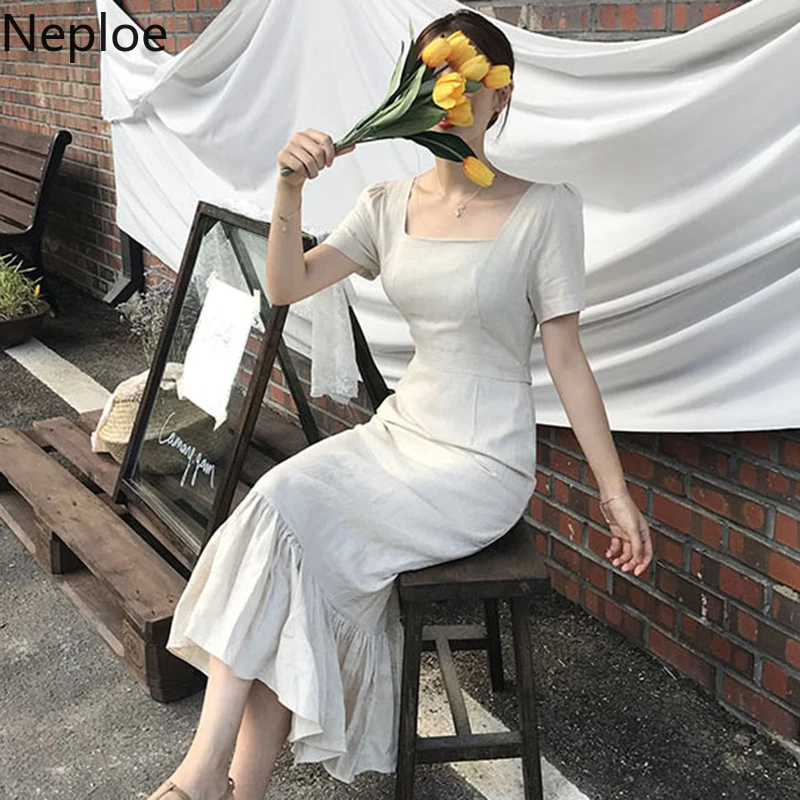 Шикарное платье Neploe с квадратным вырезом пышными длинными рукавами Русалка