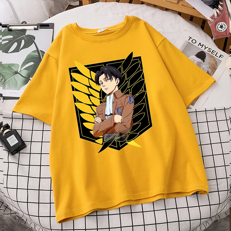 

Japan Anime Women Attack On Titan T Shirt Oversized Jiyuu No Tsubasa Short Sleeve Tee Levi Eren Harajuku Tshirt Round Neck Tops