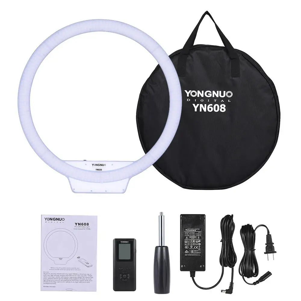 

YongNuo YN608 Wireless Ring Light Remote LED Lights Video Monochrome temperature 5500K12V 5A AC Power Adapter Charger Fill Light