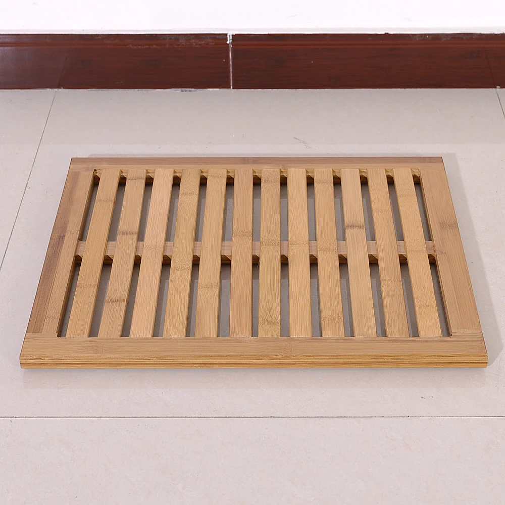 

Bamboo Wood Strip Retro Doormat Kitchen Bath Bathroom Shower Floor Mat Bamboo Floor & Bath Mat Wood