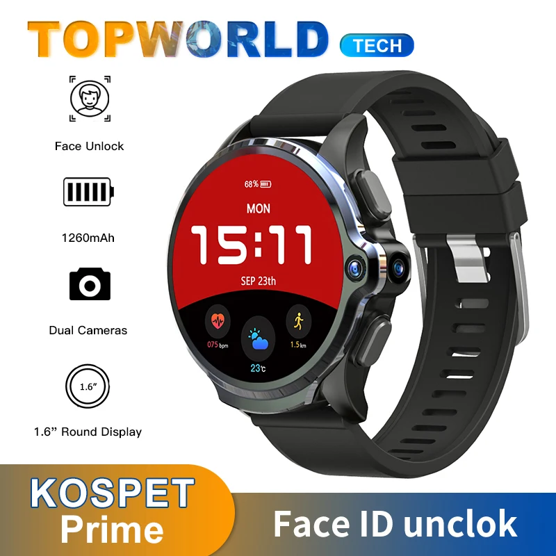 Смарт часы KOSPET Prime разблокировка по лицу две камеры аккумулятор 1260 мАч 4G Android GPS Wi Fi