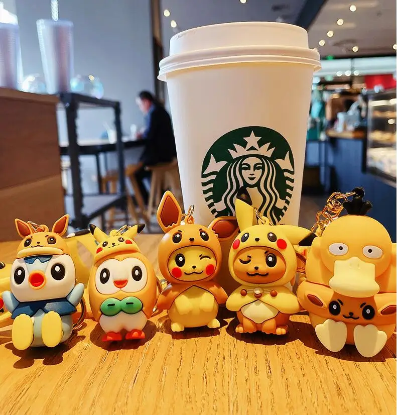 

Anime Pokemon Figure Variety KeyChain Creative Cute Cartoon Pokemon Bikachu Eevee Psyduck PVC Dolls Bag Pendant Car Key Chain