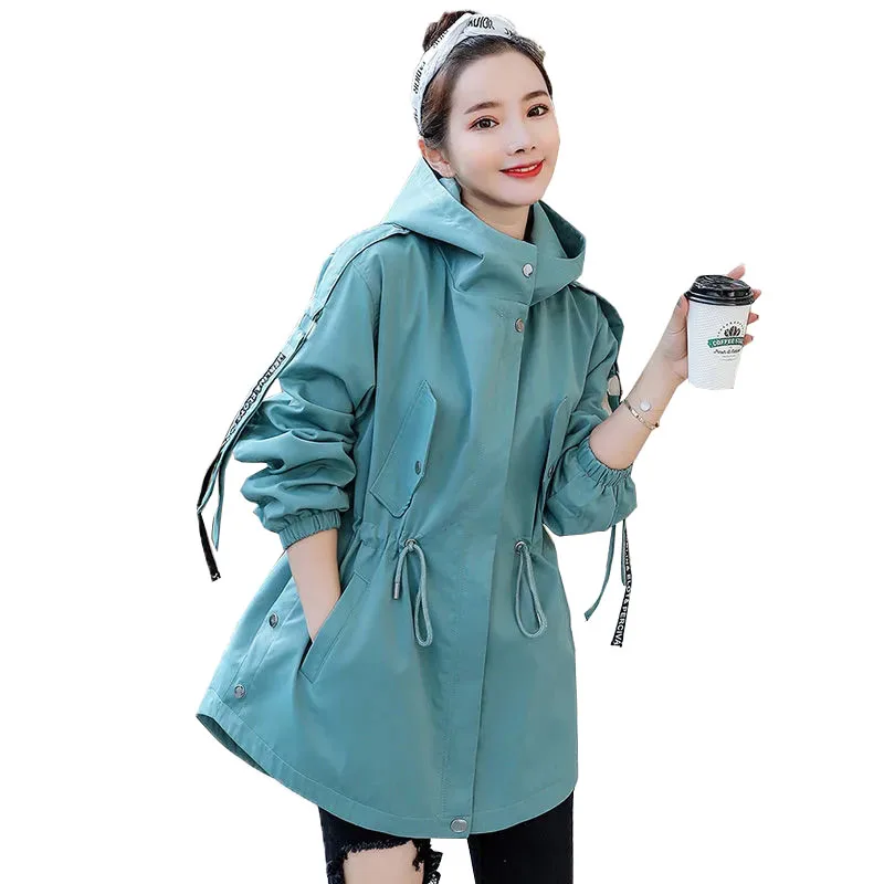 

Женская ветровка средней длины, весенне-осеннее пальто, Женский Повседневный тренчкот на молнии с длинным рукавом, женская верхняя одежда, ...