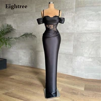 eightree black mermaid long spaghetti sequin prom dresses off shoulder satin evening gowns formal party dress robe de soiree