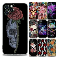 retro style flower skull clear phone case for iphone 11 12 13 pro max 7 8 se xr xs max 5 5s 6 6s plus soft silicon
