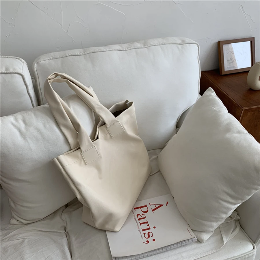 

Повседневная Большая Сумка-тоут из искусственной кожи, Женская Корейская однотонная мягкая сумка, простая сумка для покупок, ручная сумка д...