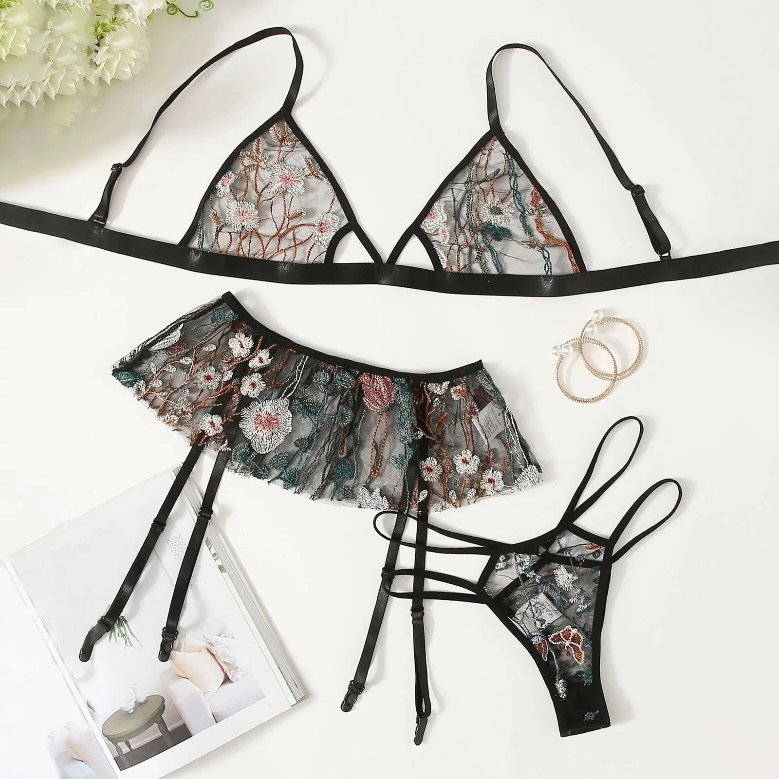 

Mesh Perspective Underwear Set Women Sexy Lingerie See Through Bra Thong Sexy Lace Sensual Lingerie Woman Erotic Lingerie Sets