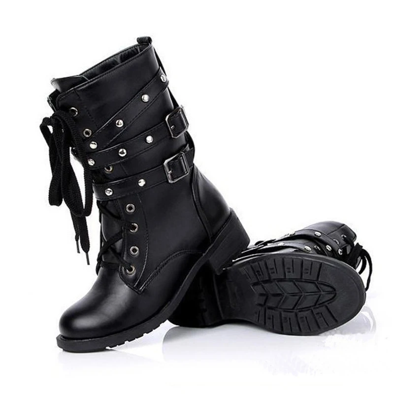

2021 New Women Boots PU Leather Motorcycle Ankle Boots Female Winter Shoes Short Boots Punk Botas Mujer Plus Size 43