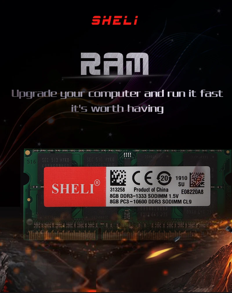 SHELI новые тетради памяти 8 Гб 2RX8 PC3-10600S DDR3 1333 МГц SO-DIMM 204pin CL9 памяти ноутбука