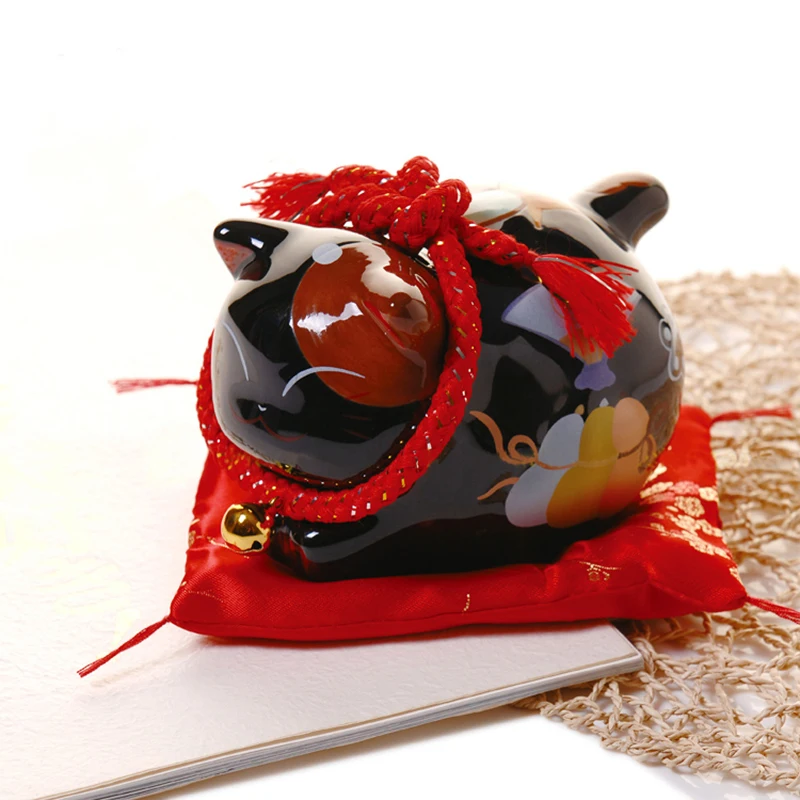 

6 inch black lucky cat ceramic home decoration creative business fortune telling gift Jinyun cat piggy bank Feng Shui crafts