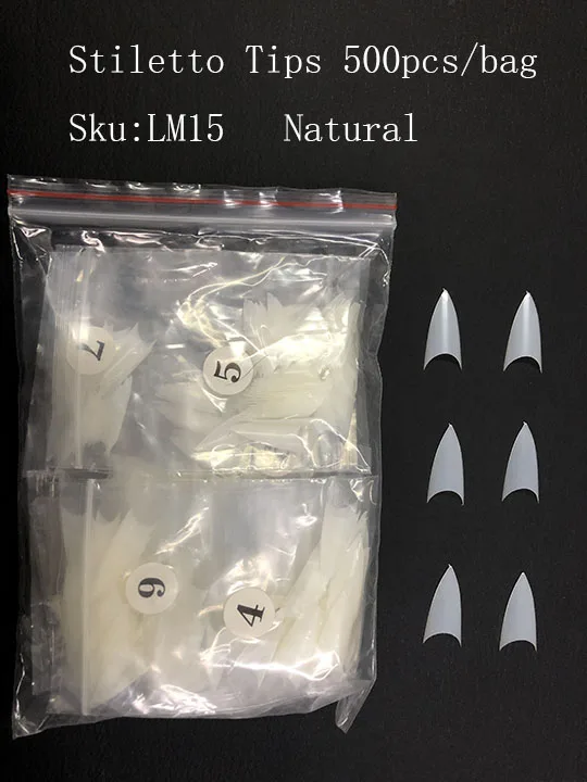 500 шт. накладные ногти на шпильках акриловые остроносые