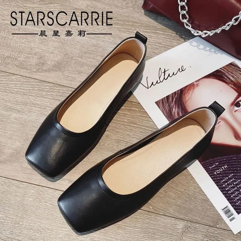 

Sheep skin one foot women's shoes 2021 square head grandma shoes women's flat sole women's shoes single leather small shoes