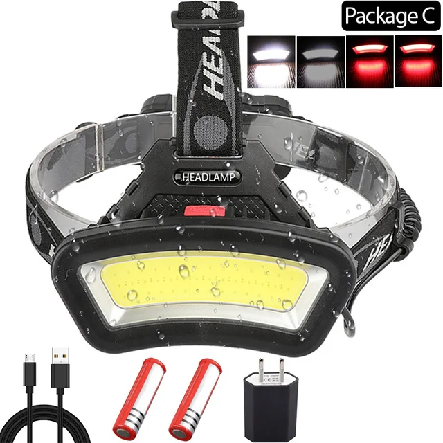 

Портативный COB Мощный светодиодный налобный фонарь USB Перезаряжаемые головной светильник Водонепроницаемый Рыбалка светильник на 18650 Бата...