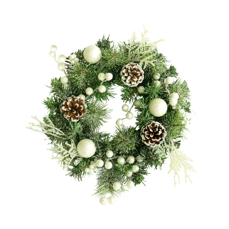 

Christmas Thanksgiving Flocking Pine Cones Ginkgo Decorative Wreath Holiday Home Window Wreath Door Hanging