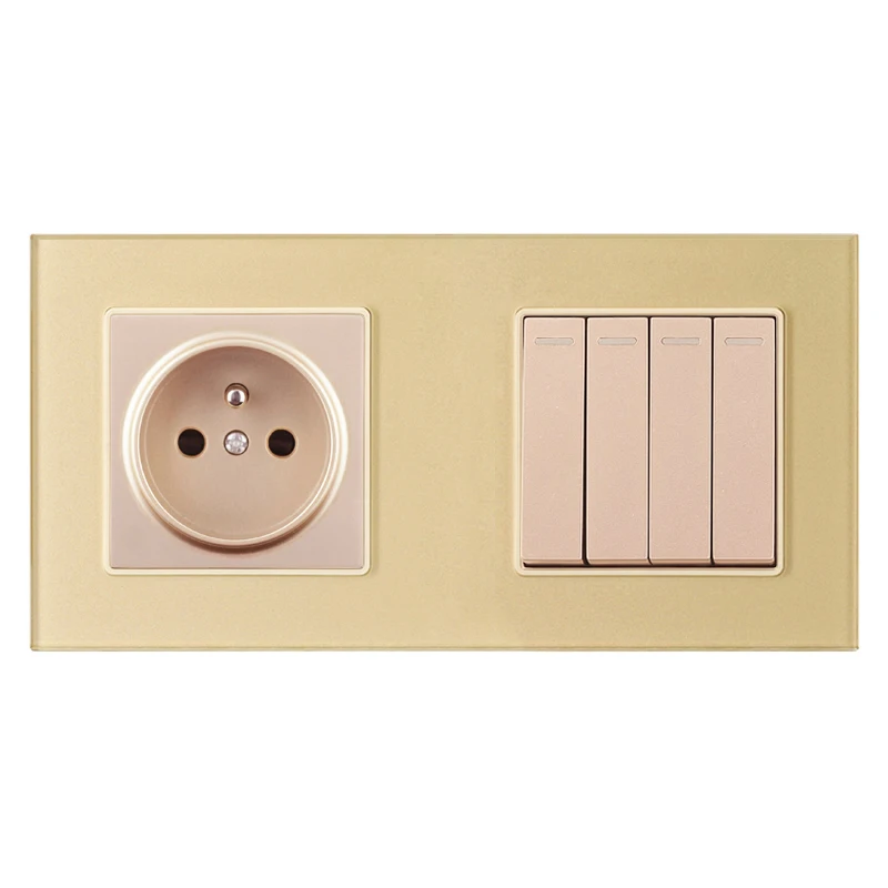 

Avoir FR Standard Plug Power Socket 1 2 3 4 Gang 1 2 Way ON/OFF Light Switch Lamp Light Button Double Wall Socket Glass Panel