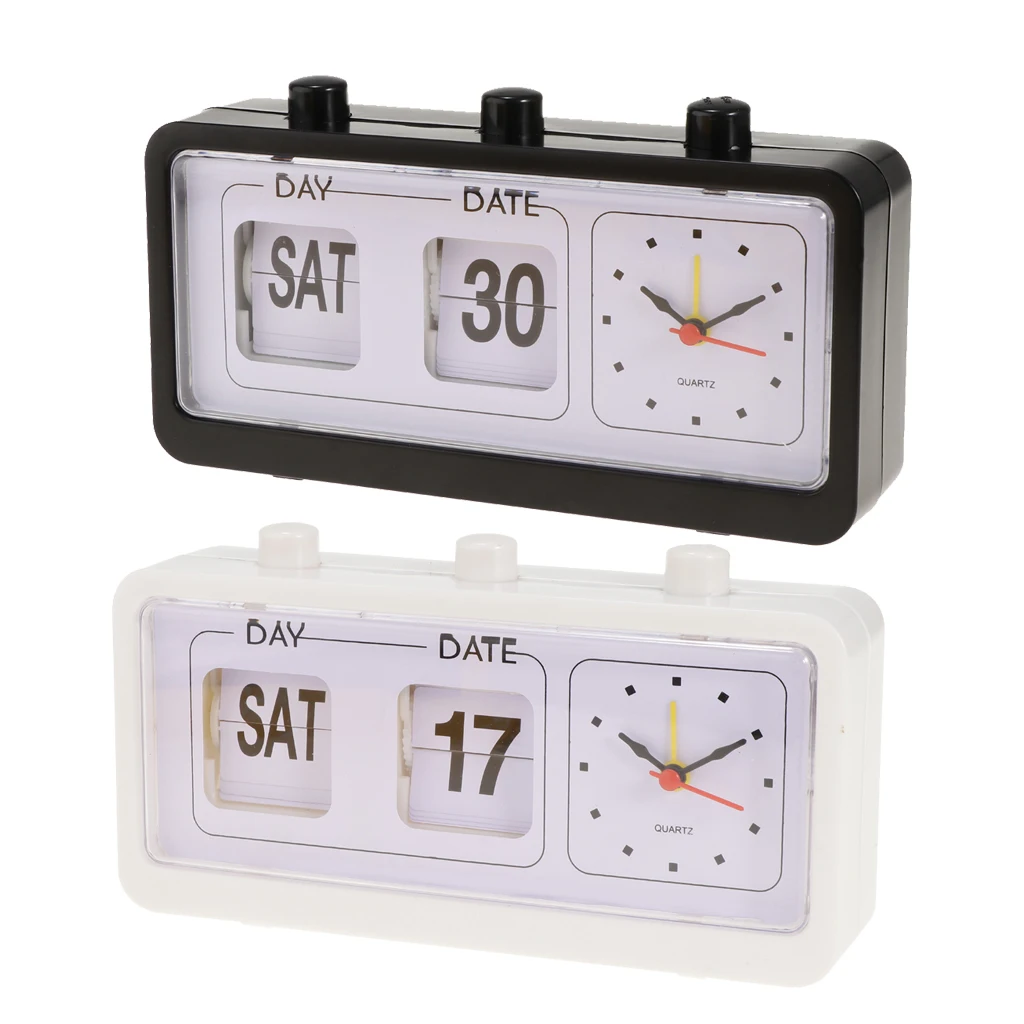 

Table Clock Flip Date/ Day Display Timepiece Flip Page Turning Clocks-White