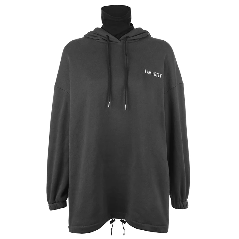 

2021 Fake 2 Pieces Oversized Turtleneck Hoodie Women Casual Loose Pullover Letter Long Sweatshirt Pullover Tops dropshipping