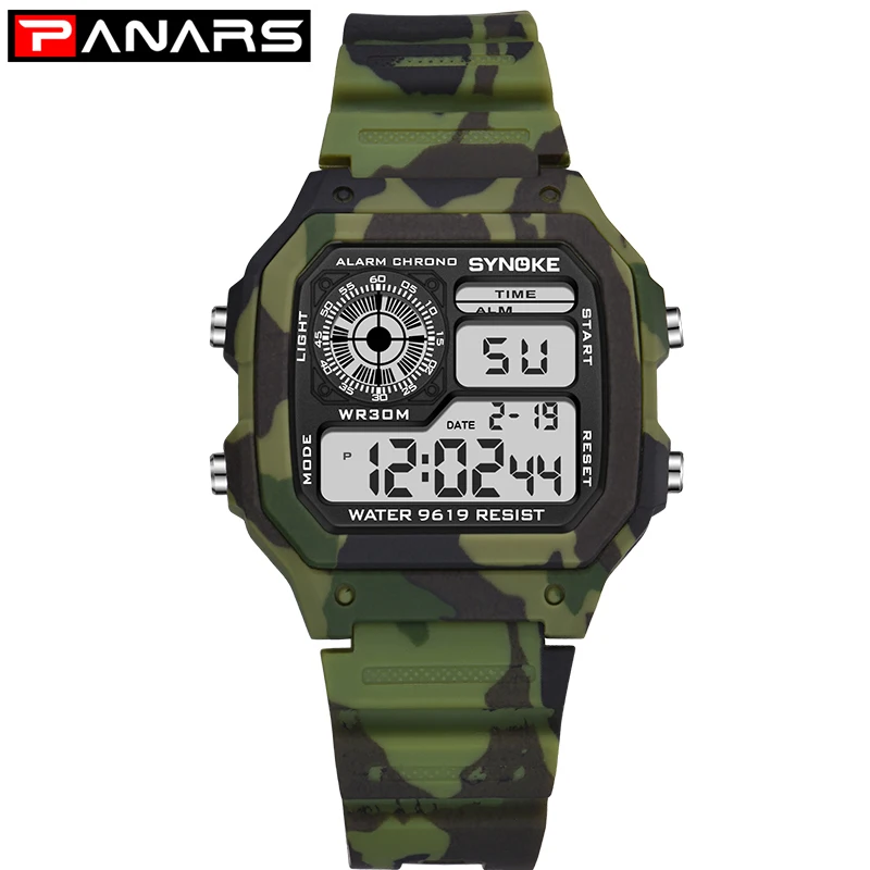Камуфляжные военные детские часы цифровые водонепроницаемые цветные светящиеся