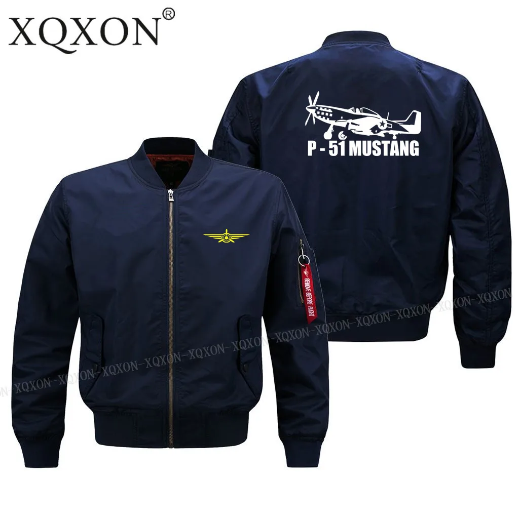XQXON- P-51 Mustang Мужская куртка с принтом самолета пальто Ma1 толстая Тонкая черная