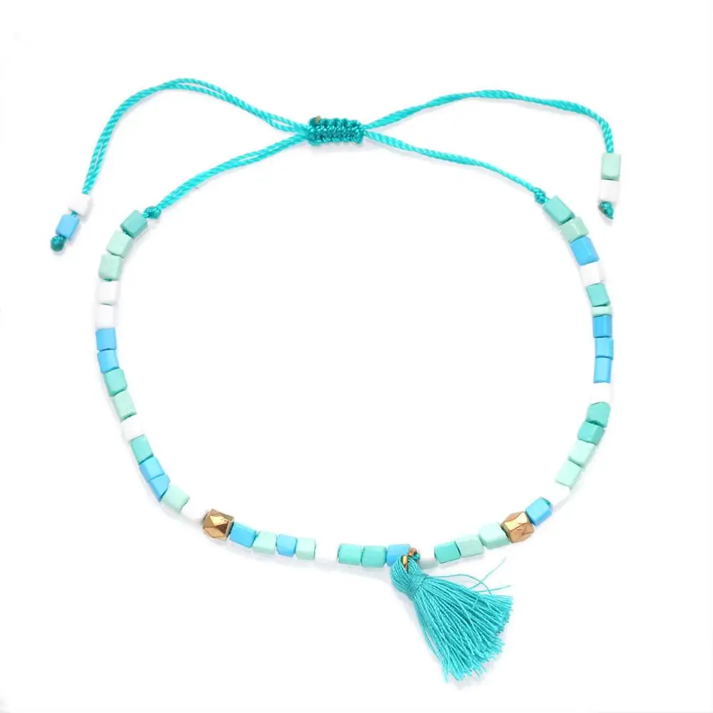 Многоцветные бусины кисточки Регулируемый ножной браслет для женщин и девочек