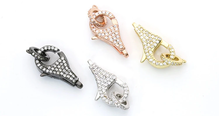 

5PCS 12.5x26.5mm Gold Plated Cubic Zircon CZ Micro Pave retro Lobster Clasp Pendant Necklace Bracelet Jewelry Making DIY