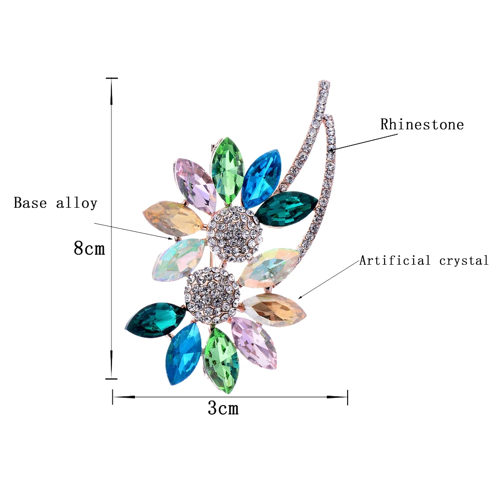 Броши женские в форме Подсолнечника Красочные горный хрусталь инкрустированная