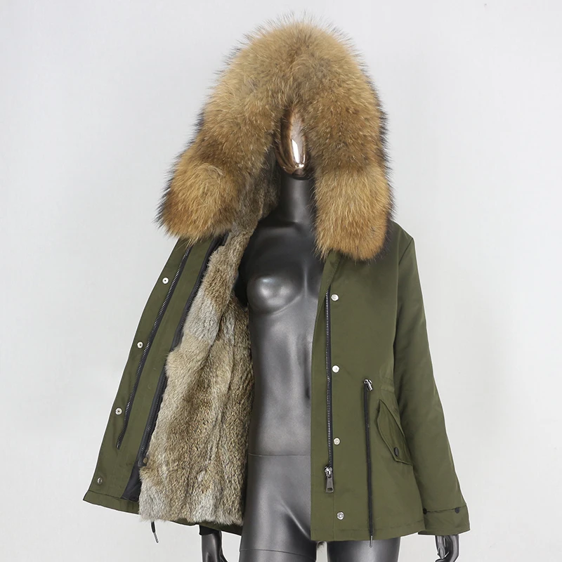 

CXFS 2021 Winter Jacket Women Short Waterproof Parka Real Rabbit Fur Coat Natural Fox Raccoon Fur Collar Hood Removable Thick